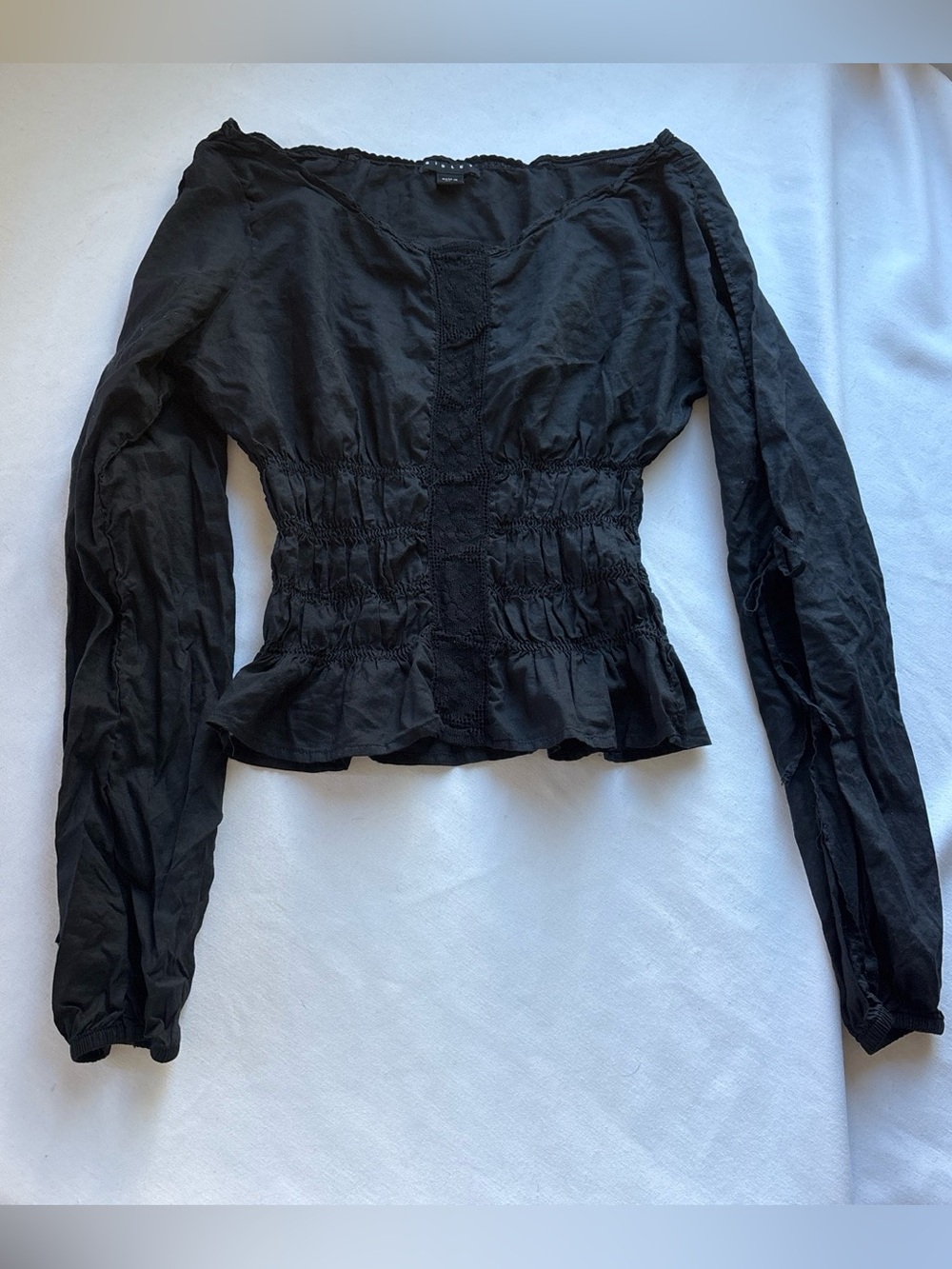 Sisley Black Long-Sleeve Smocked Peplum Top